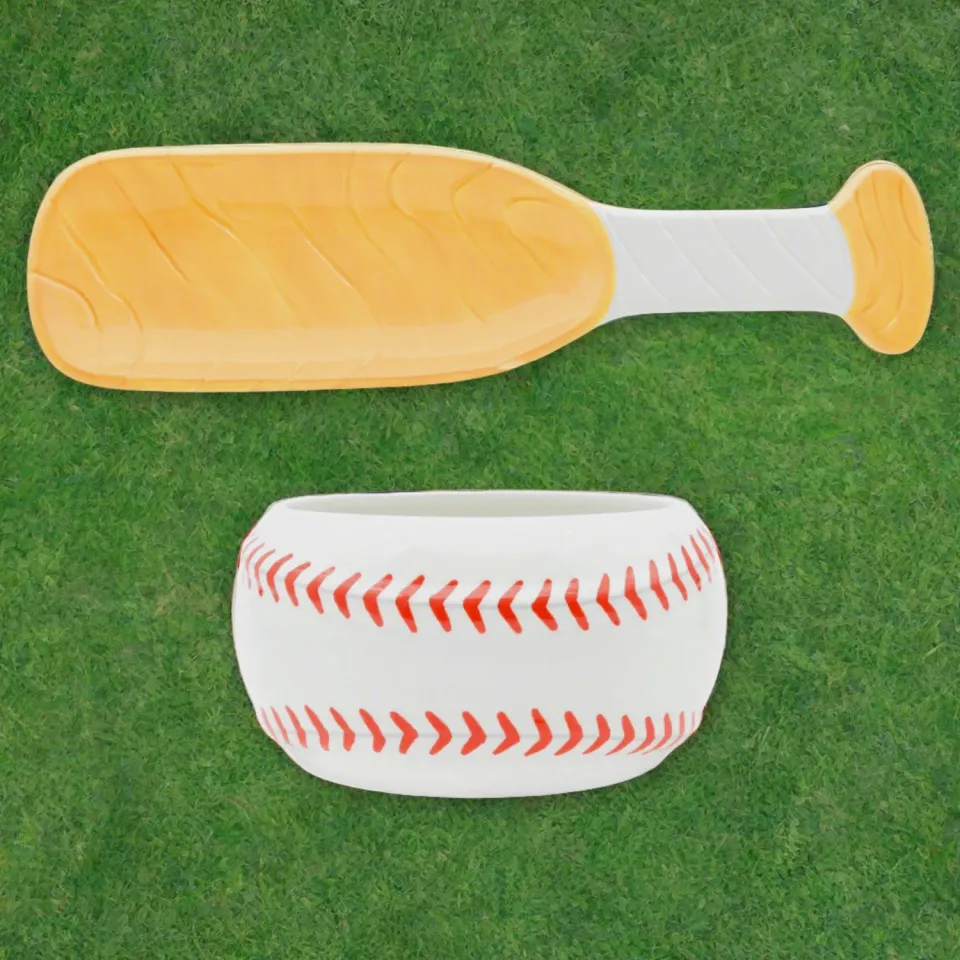 Godinger League baseball fad og skål porcelæn 2-pak