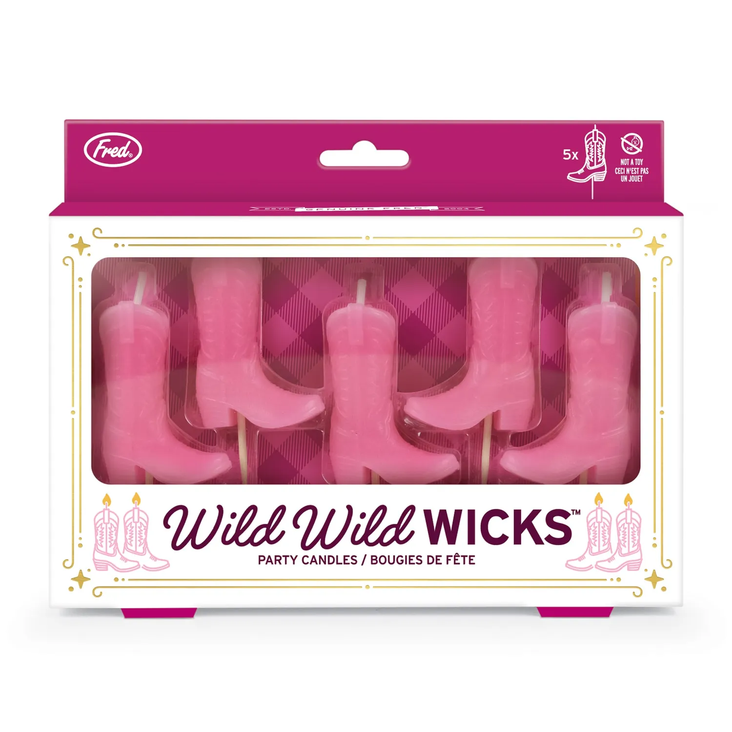 Fred & Friends Wild Wild Wicks cowboystøvle kagelys 5 stk pink
