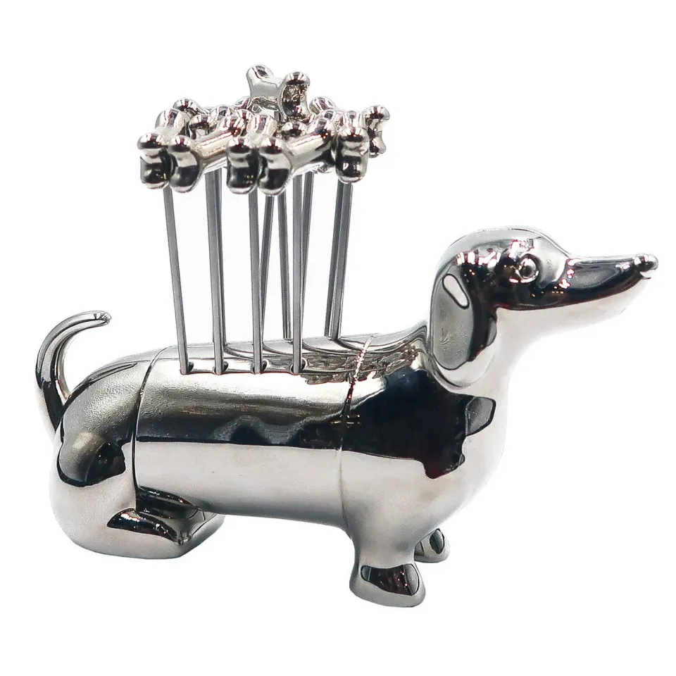 Godinger Dachshund cocktailpinde med stander 12 stk