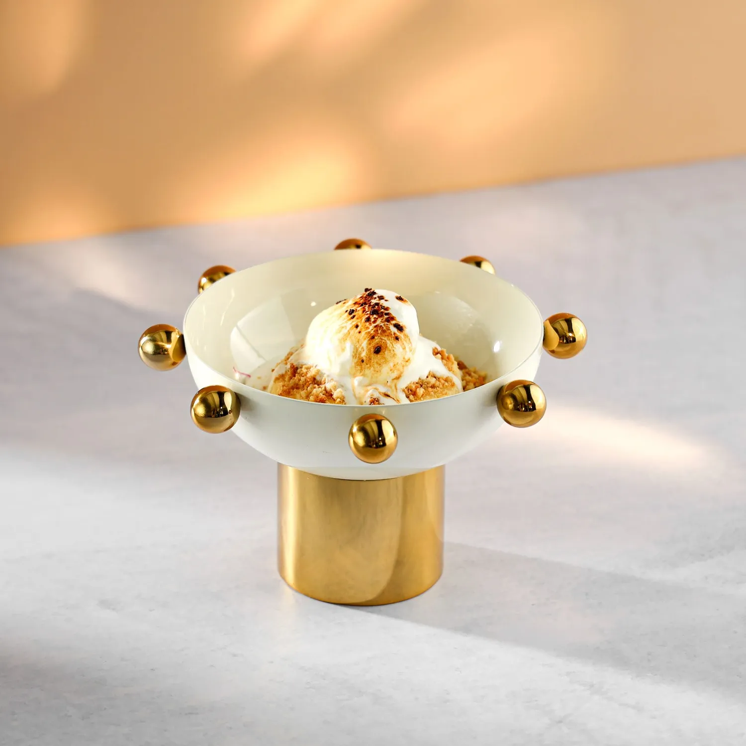 Godinger Temari skål på fod hvid guld snacks