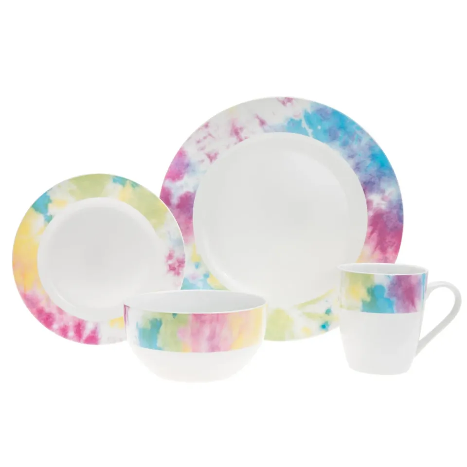 Godinger Tie Dye stel 16 dele porcelæn multicolor