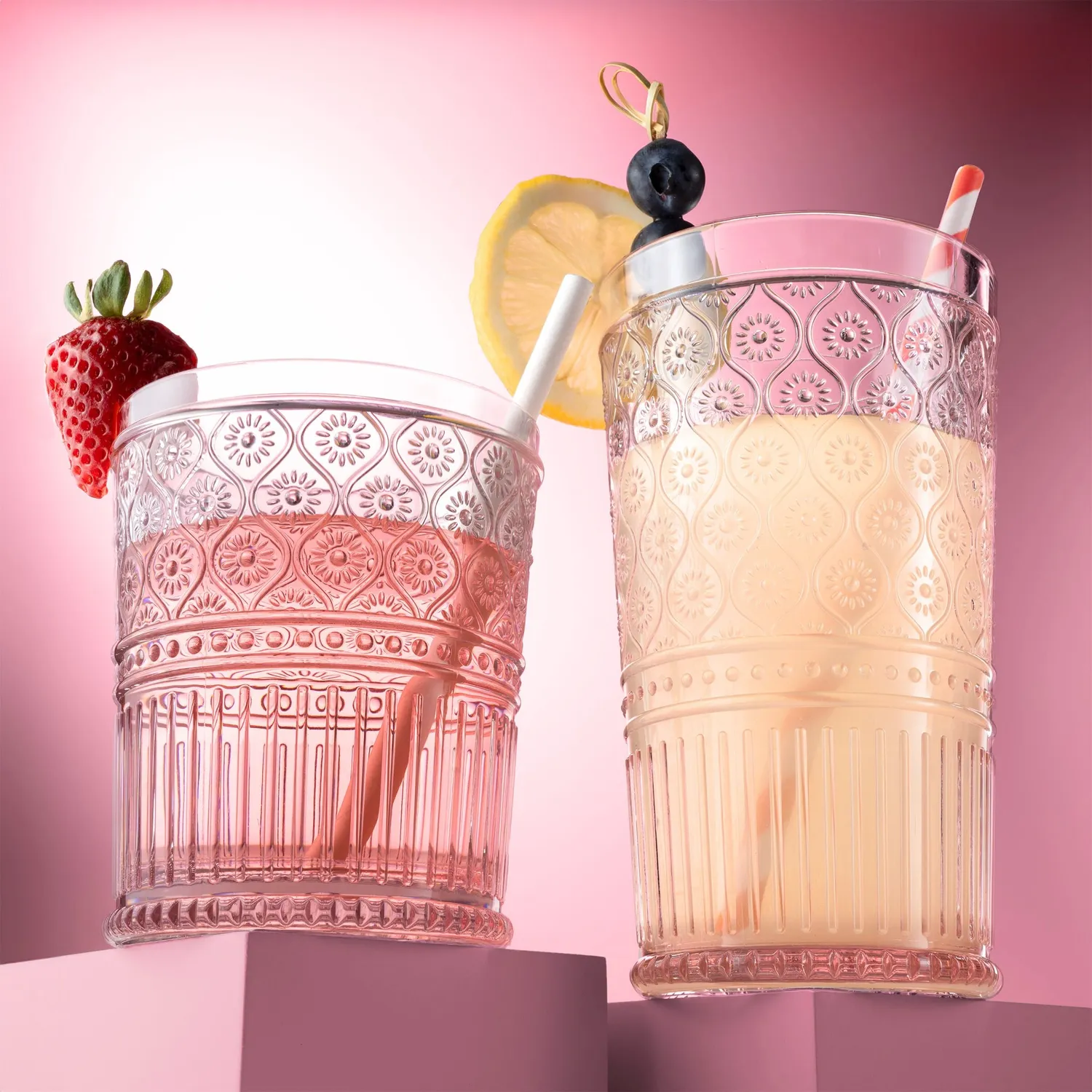 Godinger Claro Double Old Fashion glas 4 stk pink akryl