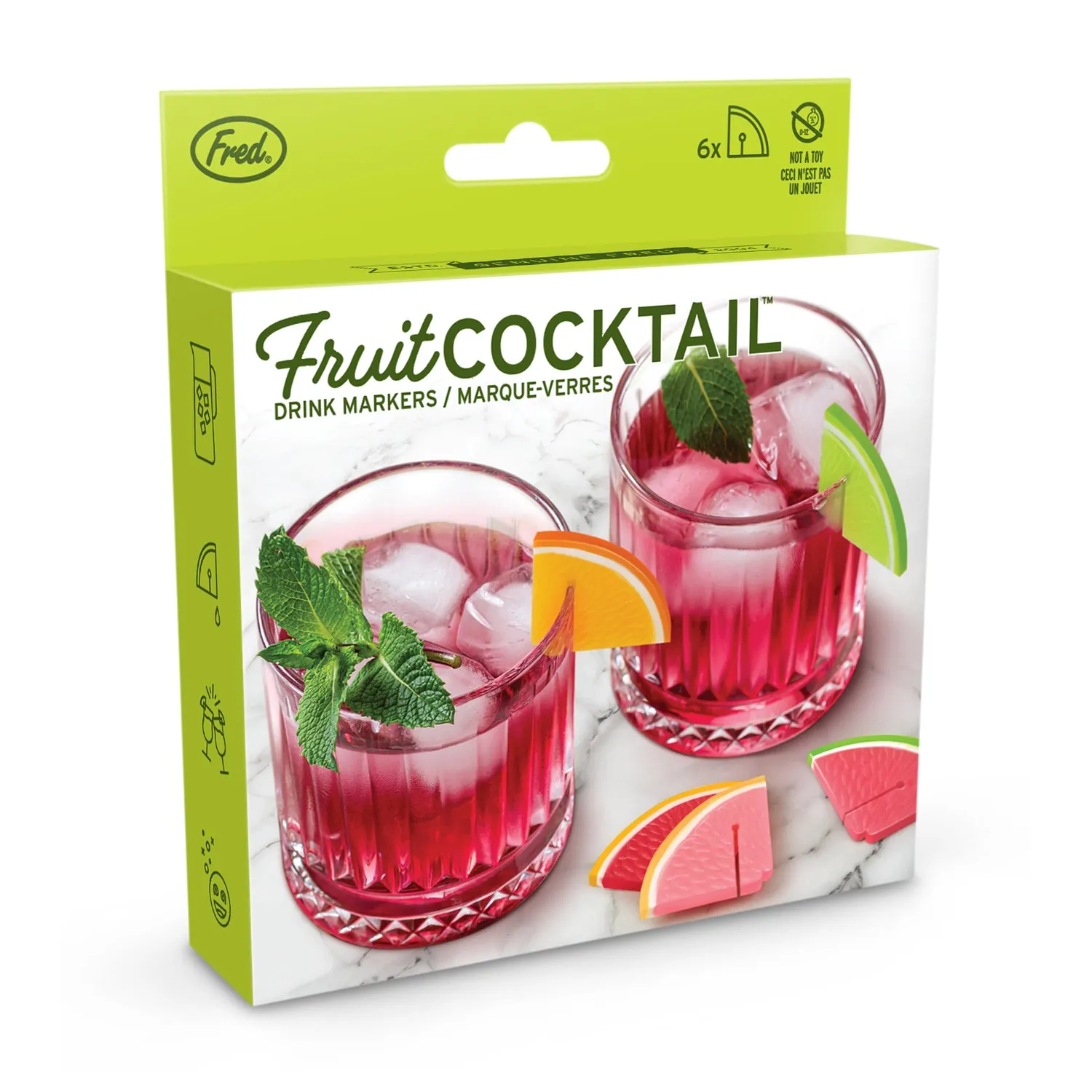 Fred Fruit Cocktail glasmarkører citrus 6 stk. silikone