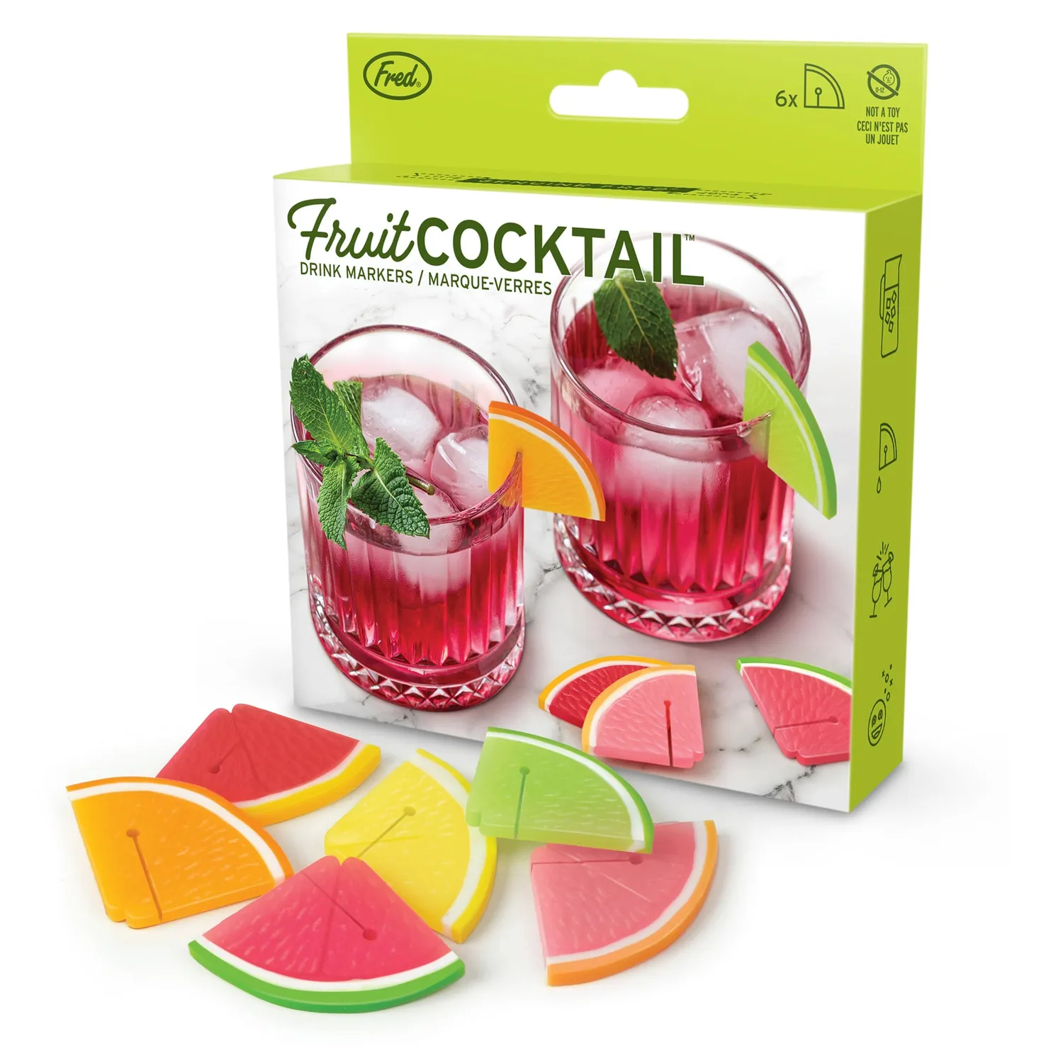 Fred Fruit Cocktail glasmarkører citrus 6 stk. silikone