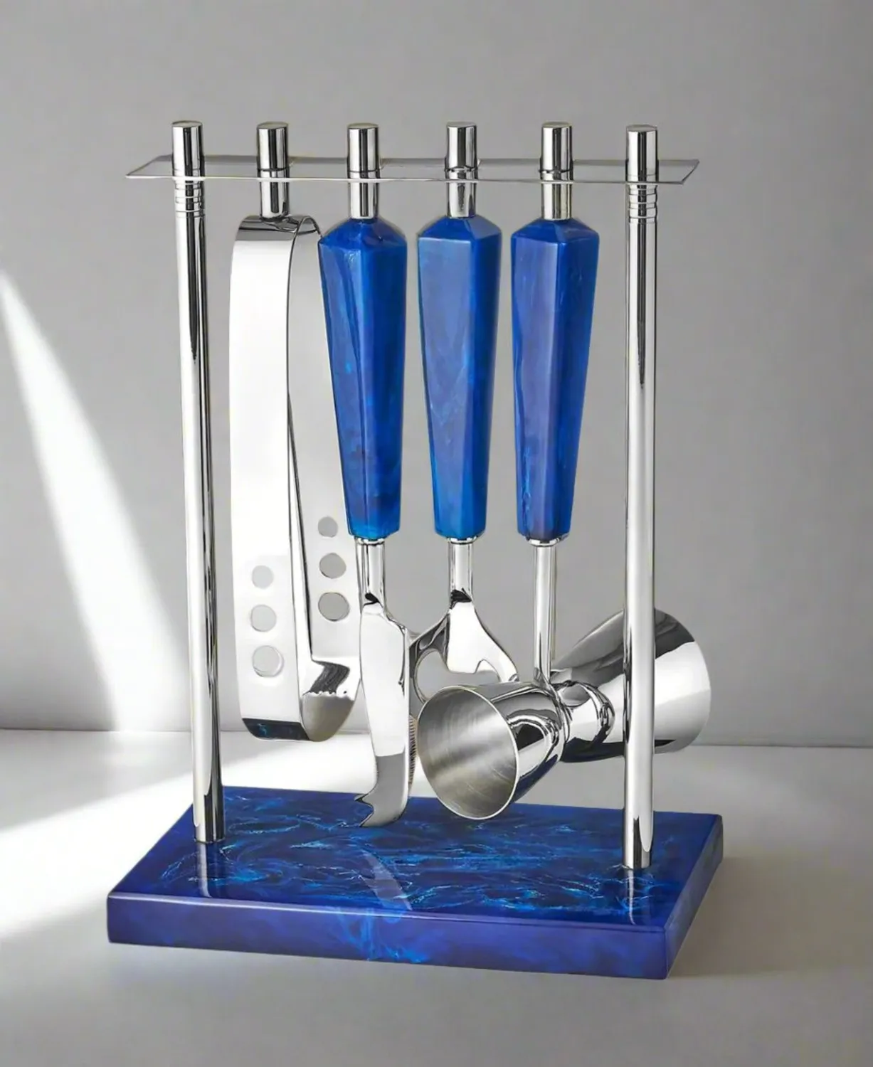 Godinger Azure barsæt 5 dele blå resin stål