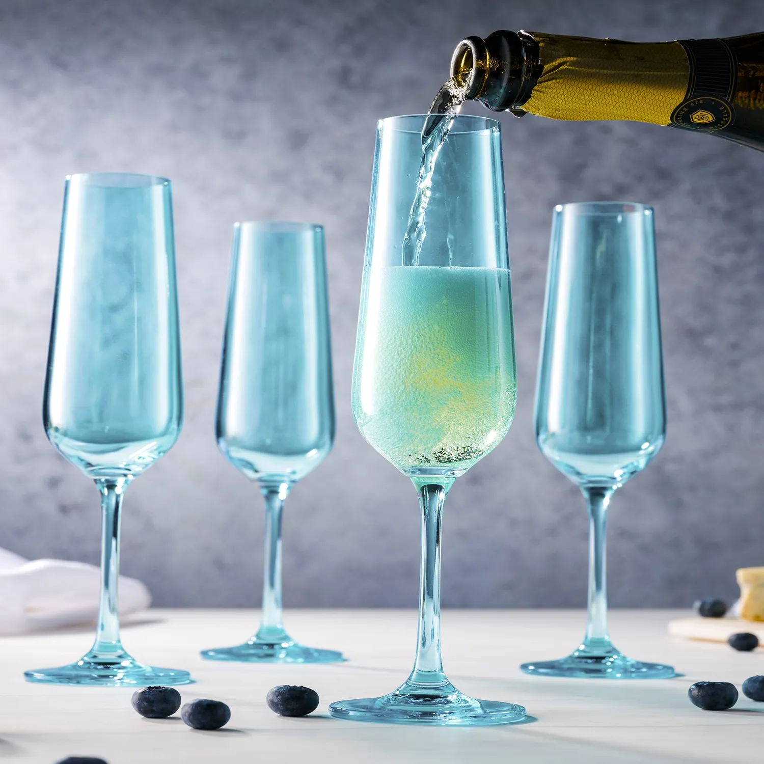 Godinger Sheer champagneglas 4 stk lyseblå