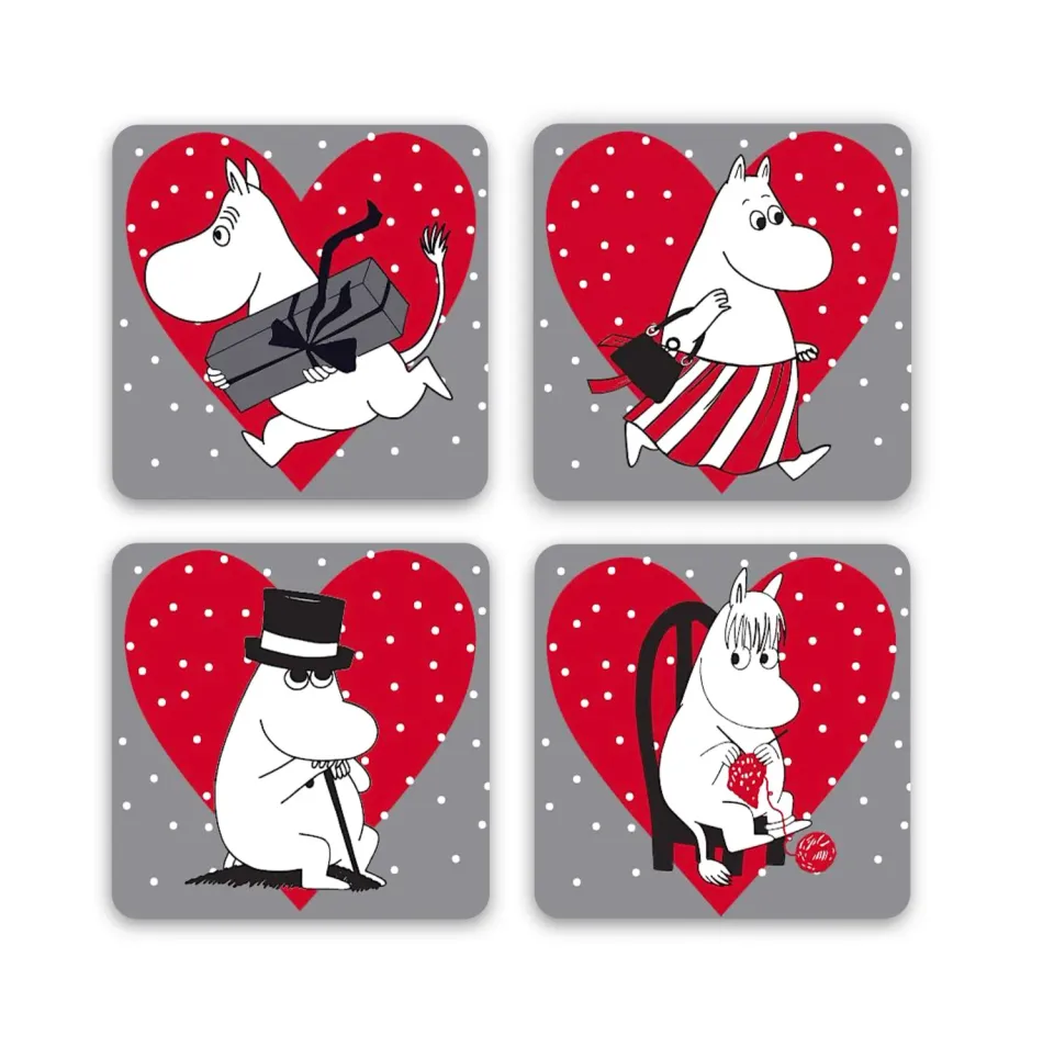 Opto Design Mumi Christmas Heart bordskånere grå 4-pak
