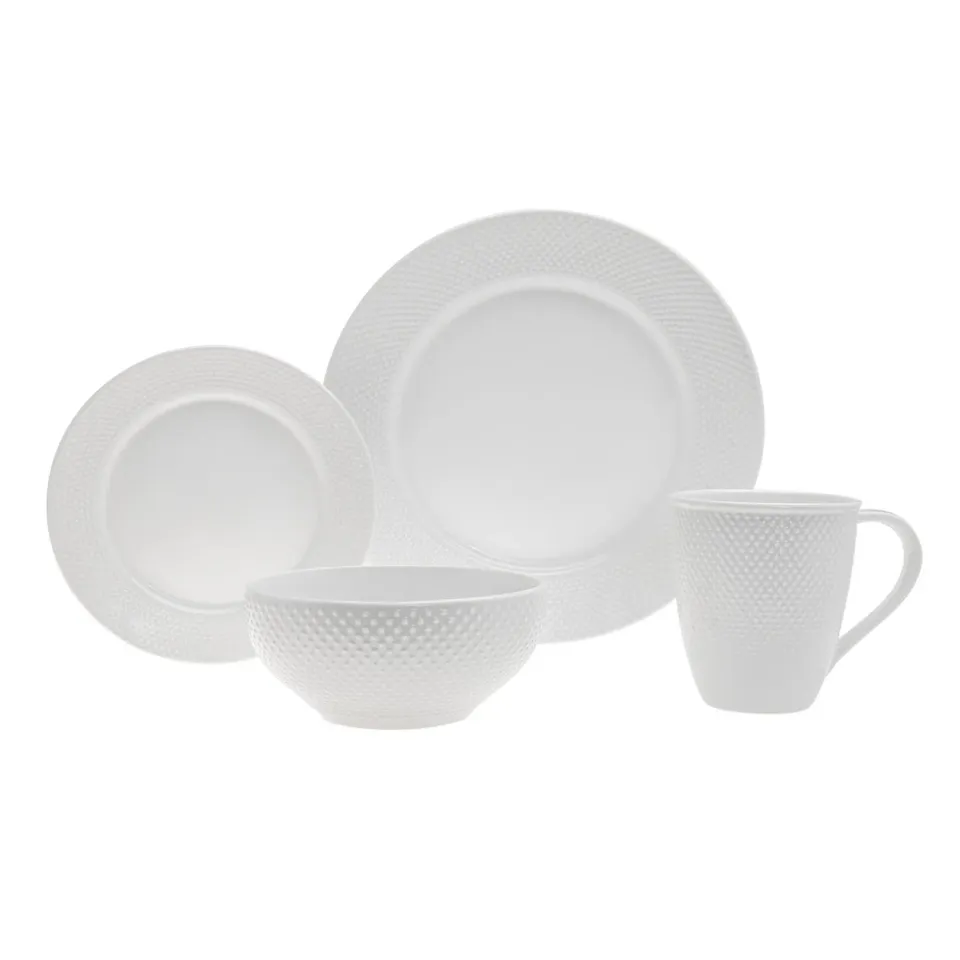 Godinger Pique middagssæt porcelæn 16 dele hvid