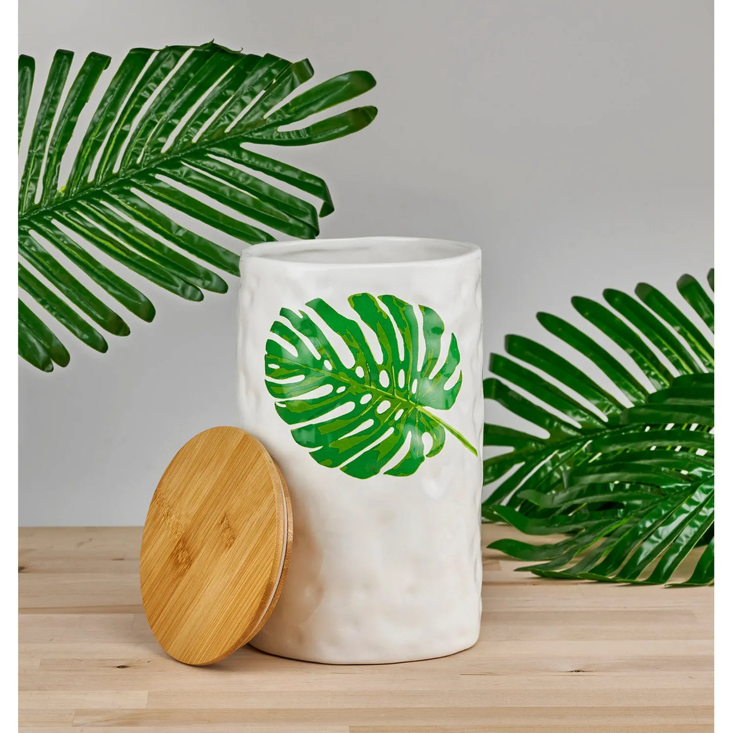 Godinger Monstera opbevaringskrukke stor keramik 3,5 liter