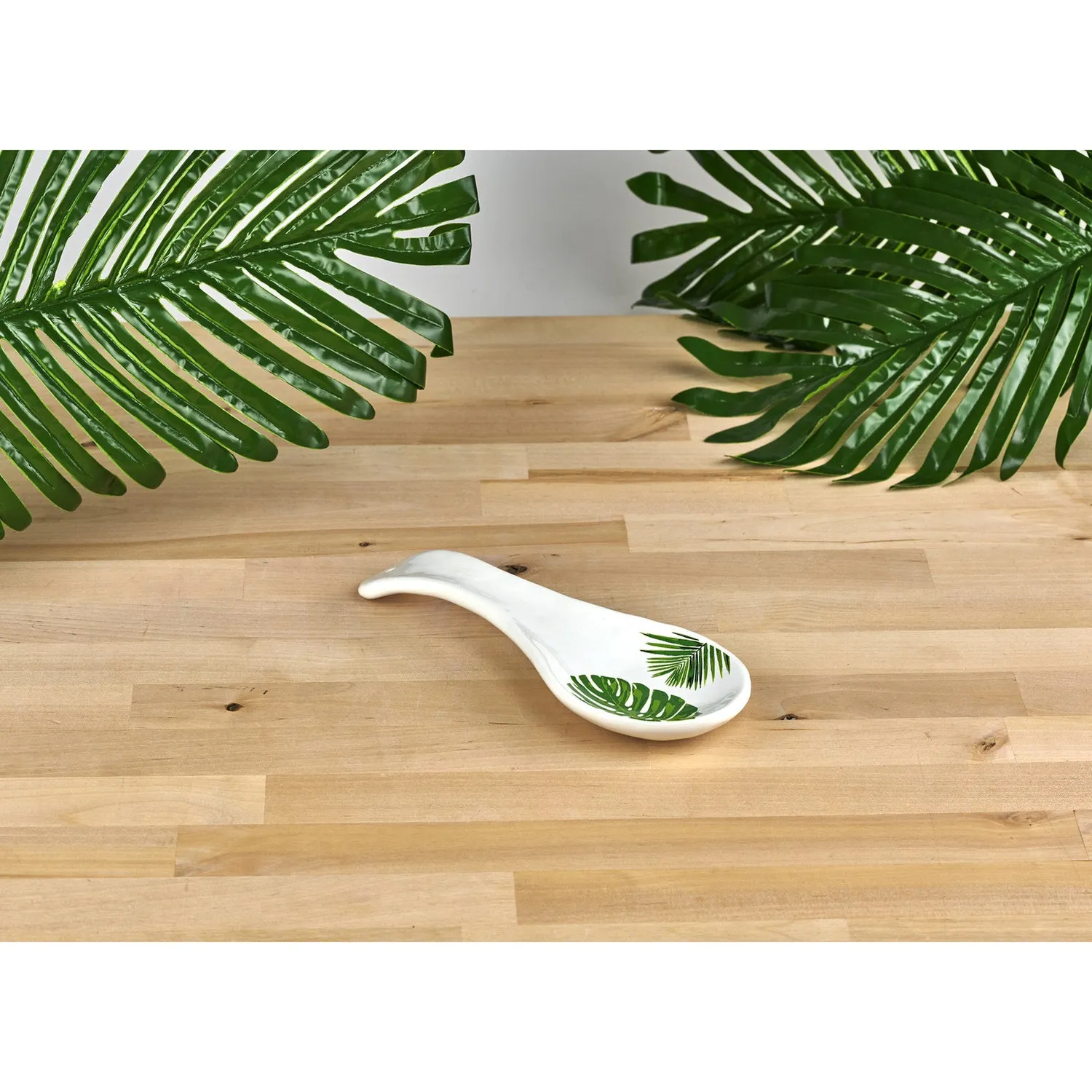 Godinger Monstera skeholder porcelæn hvid grøn