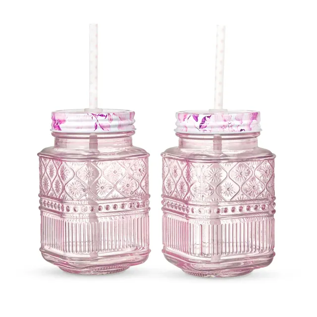 Godinger Claro mason jar lyserød 2 stk 16 oz med låg