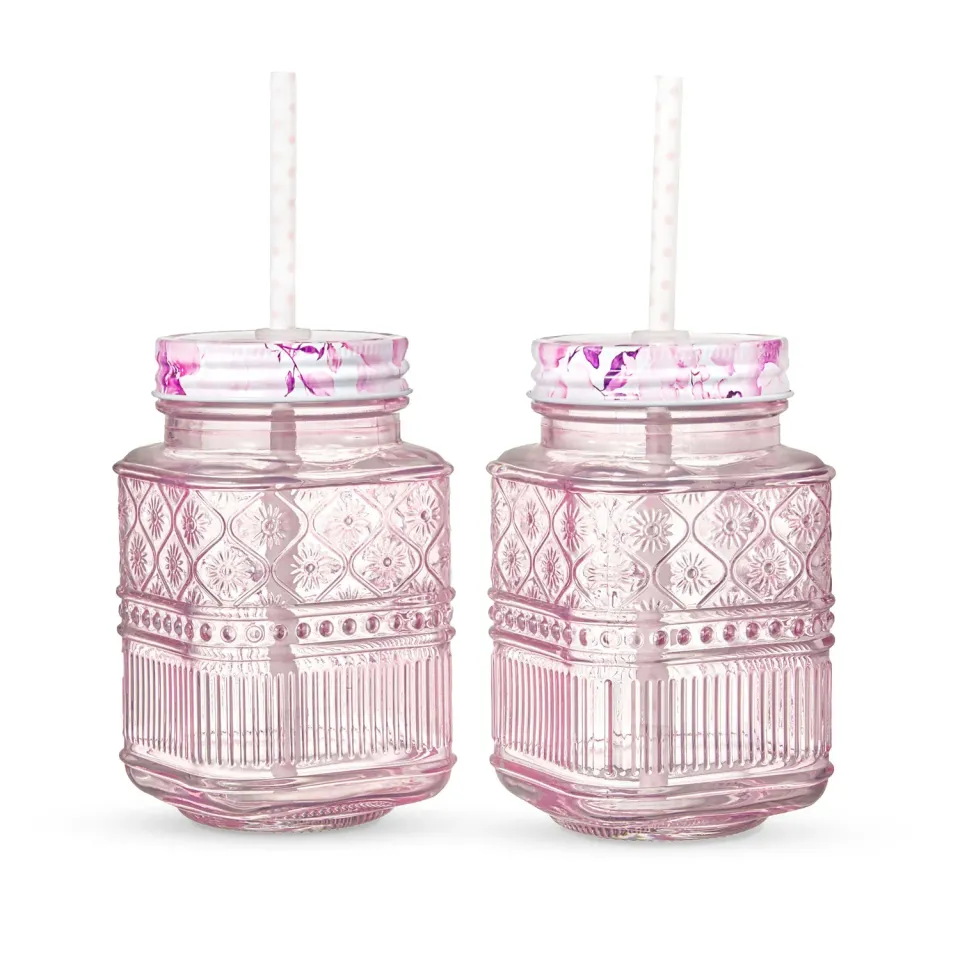 Godinger Claro mason jar lyserød 2 stk 16 oz med låg