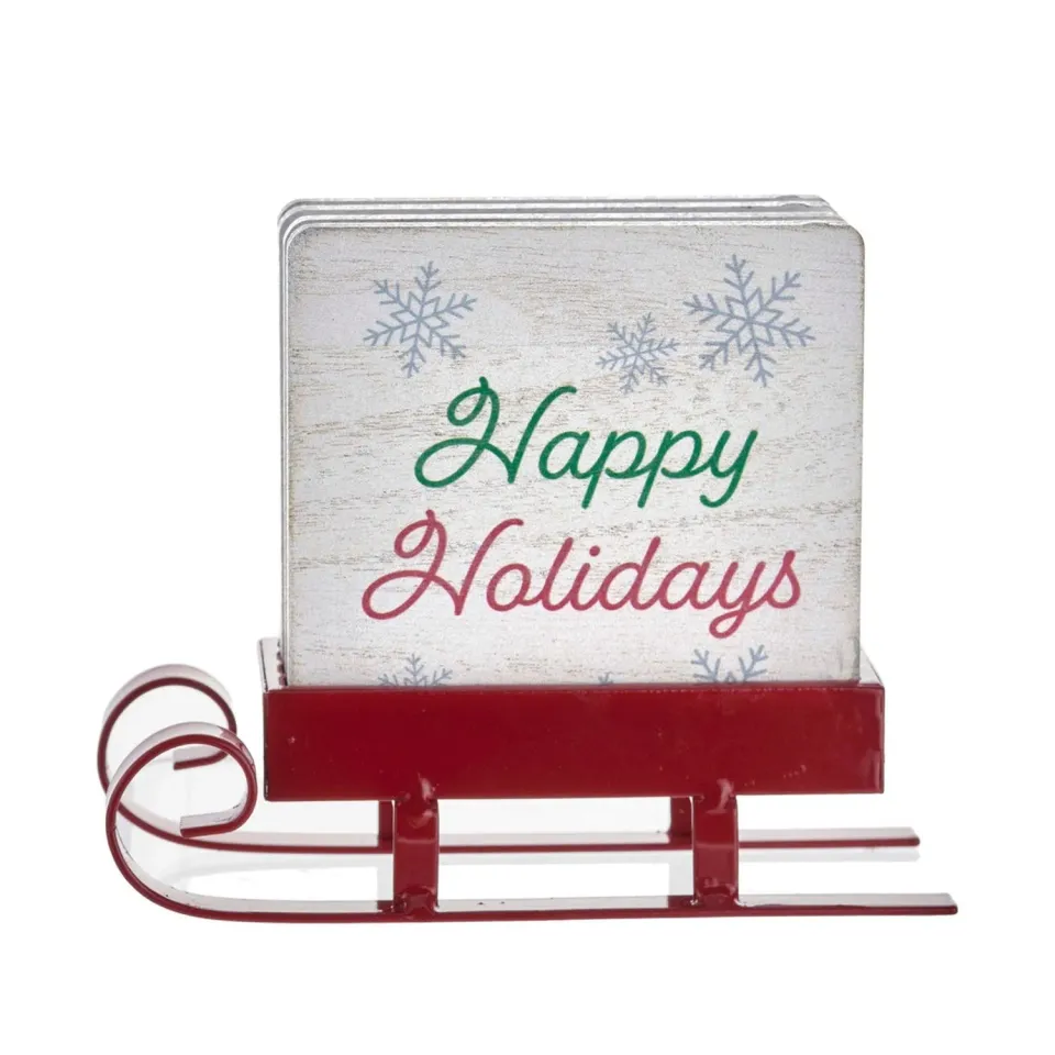 Godinger Christmas Sleigh Coaster Set bordskånere træ