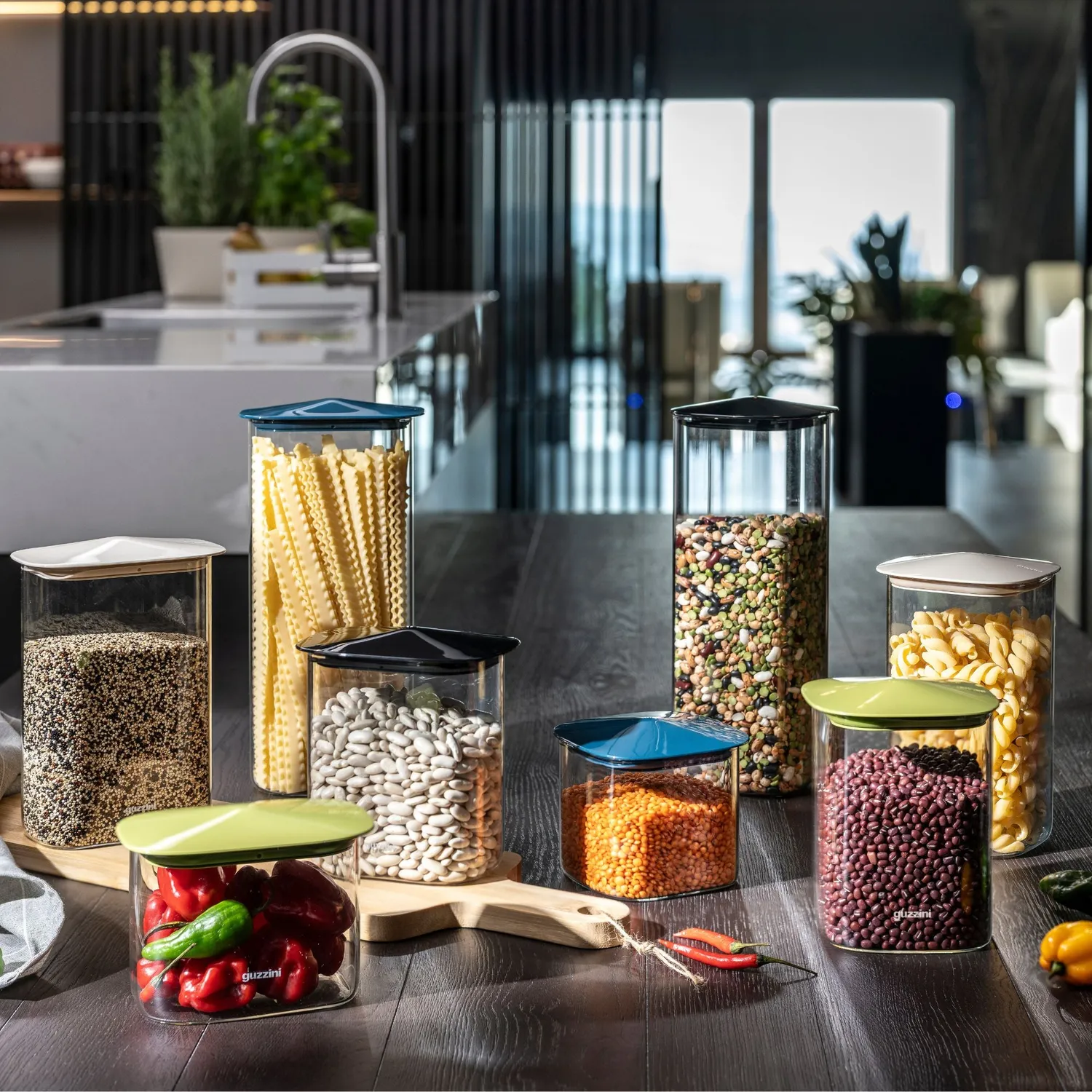 Guzzini Fresh&Style opbevaringsglas S 2 stk sort låg