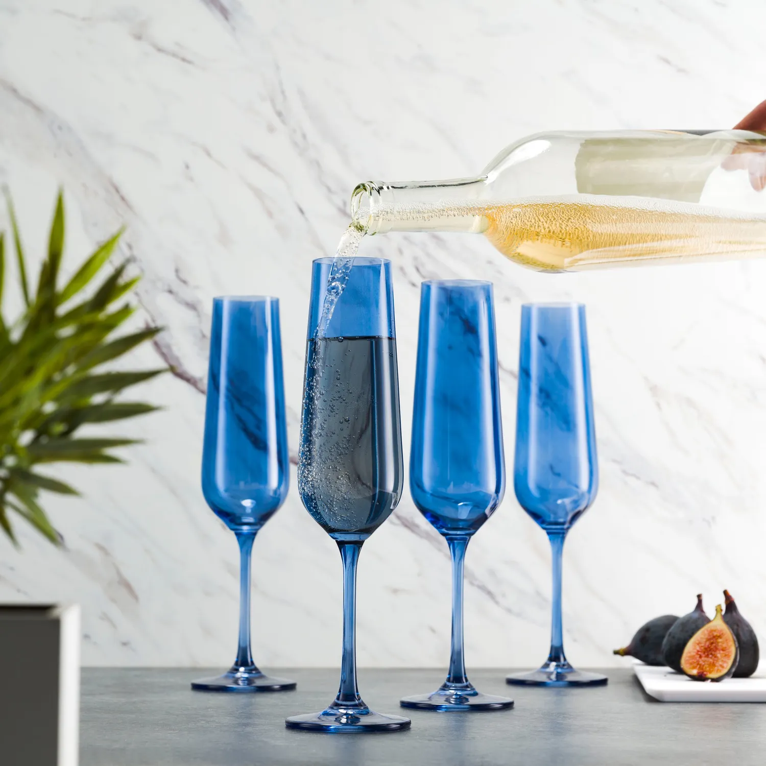 Godinger Sheer champagneglas 4 stk blå krystal 236 ml