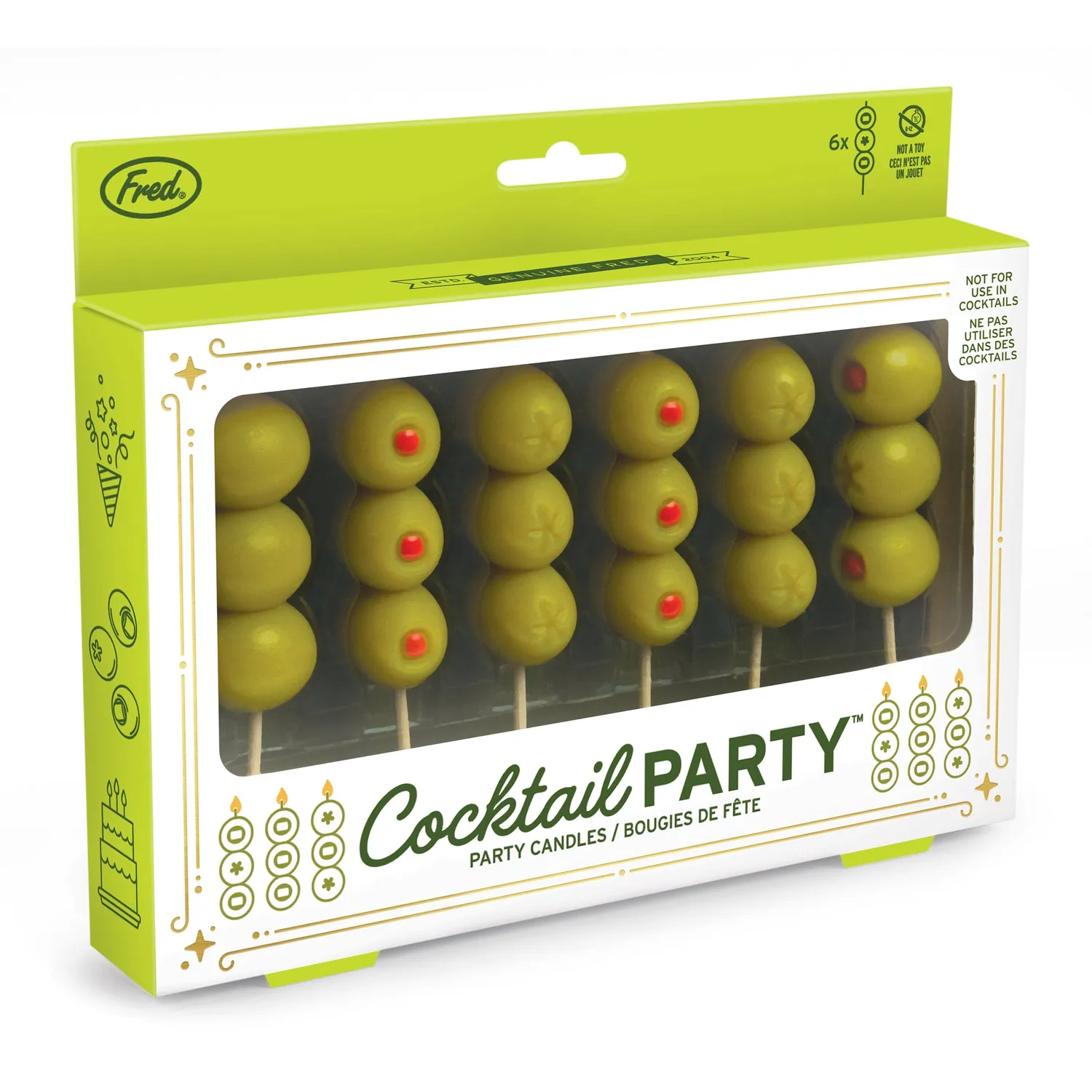 Fred Cocktail Party oliven kagelys 6-pak grøn