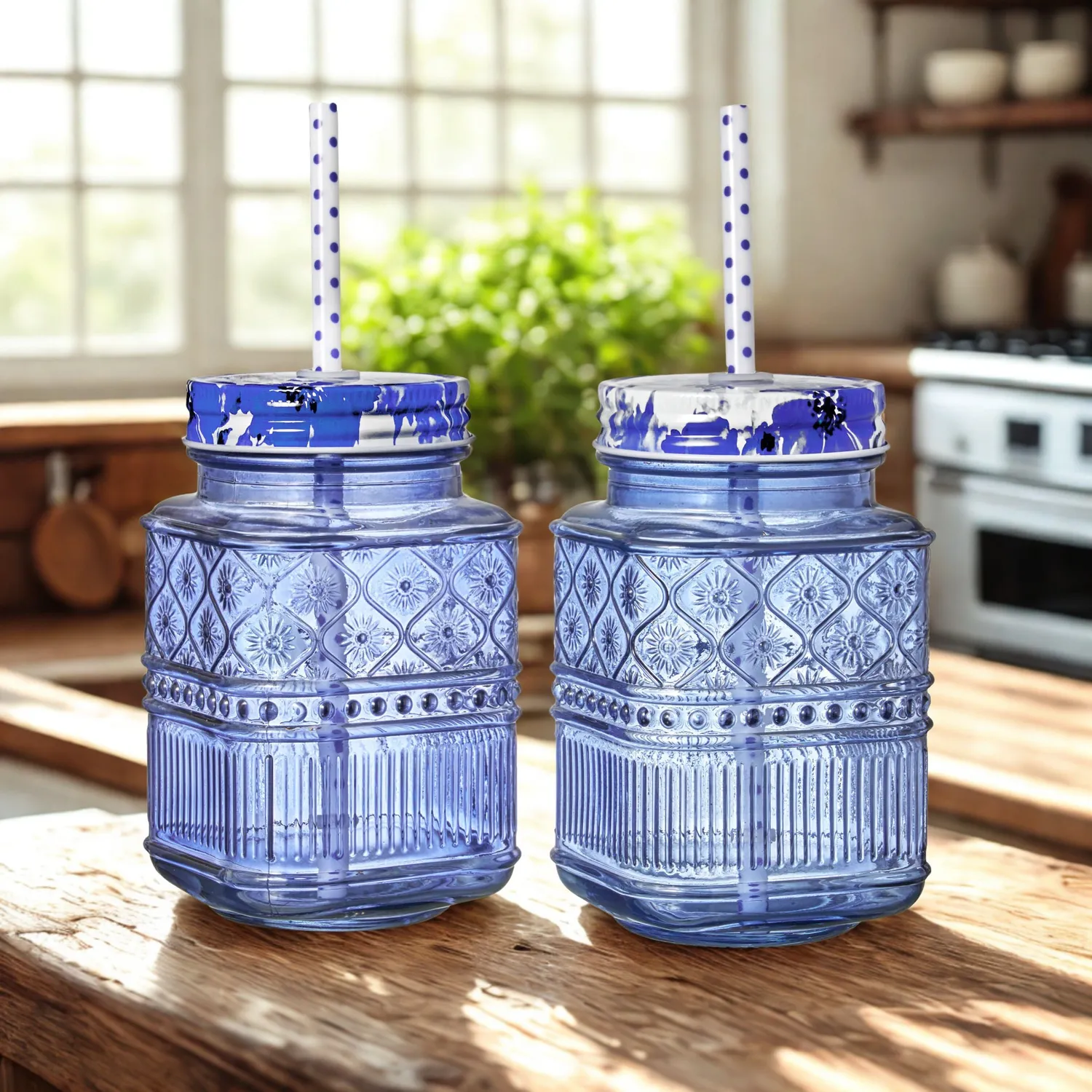 Godinger Claro Blue mason jar glas sæt 2 stk