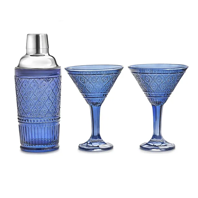 Godinger Claro cocktailsæt blå krystal shaker