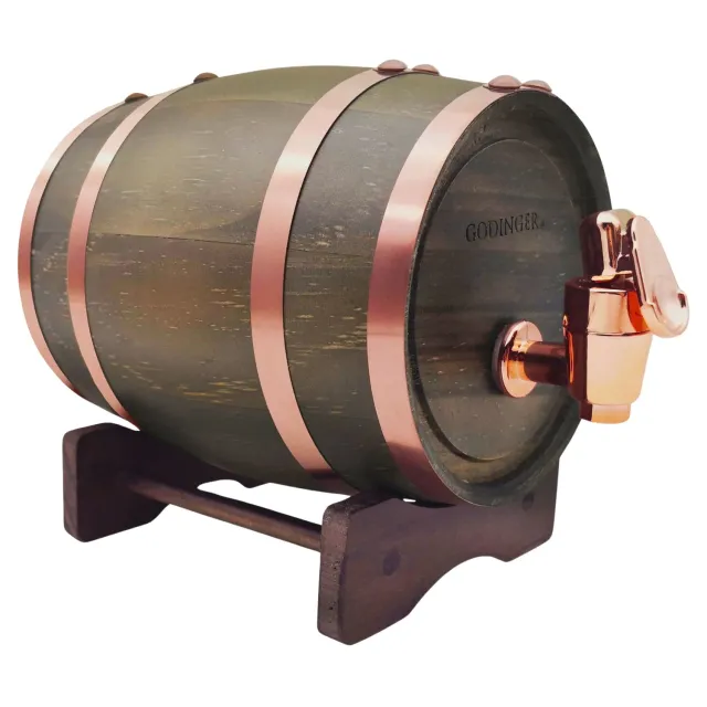 Godinger Whiskey Barrel dispenser valnød kobber 25 oz