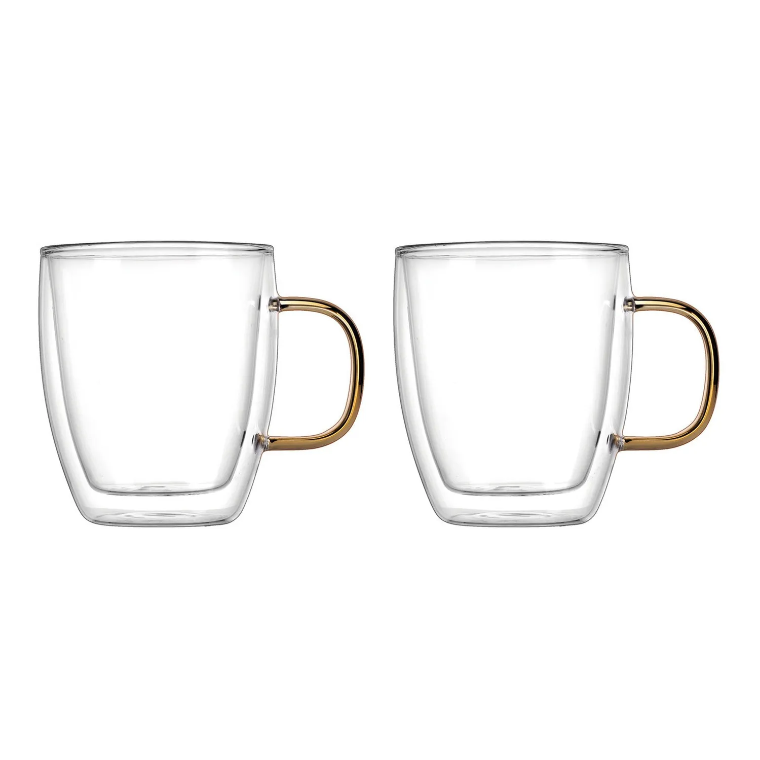Godinger Coffee Double Wall Gold Handle krus 2 stk dobbeltvægget