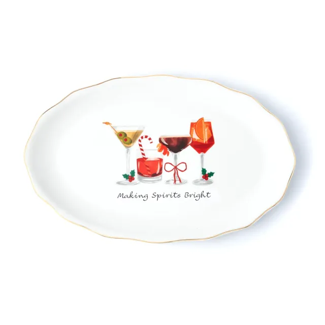 Godinger Holiday Cheers serveringsfad porcelæn guldkant