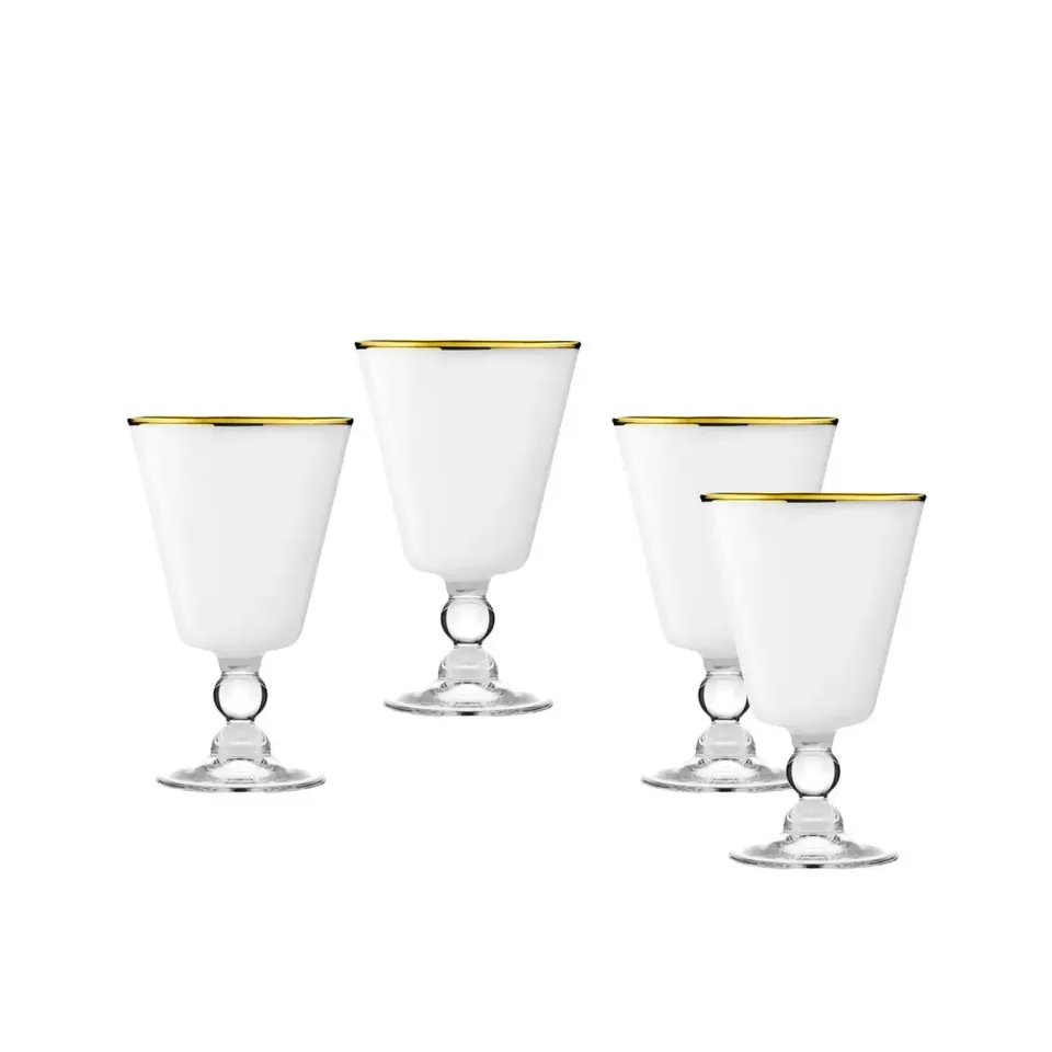 Godinger Vitolo Gold Rim pokal hvid 4 stk