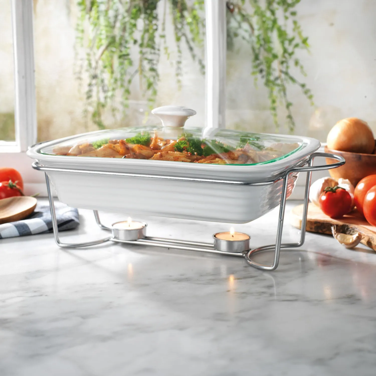 Godinger Natura Rectangle Baker ovnfad hvid med stativ
