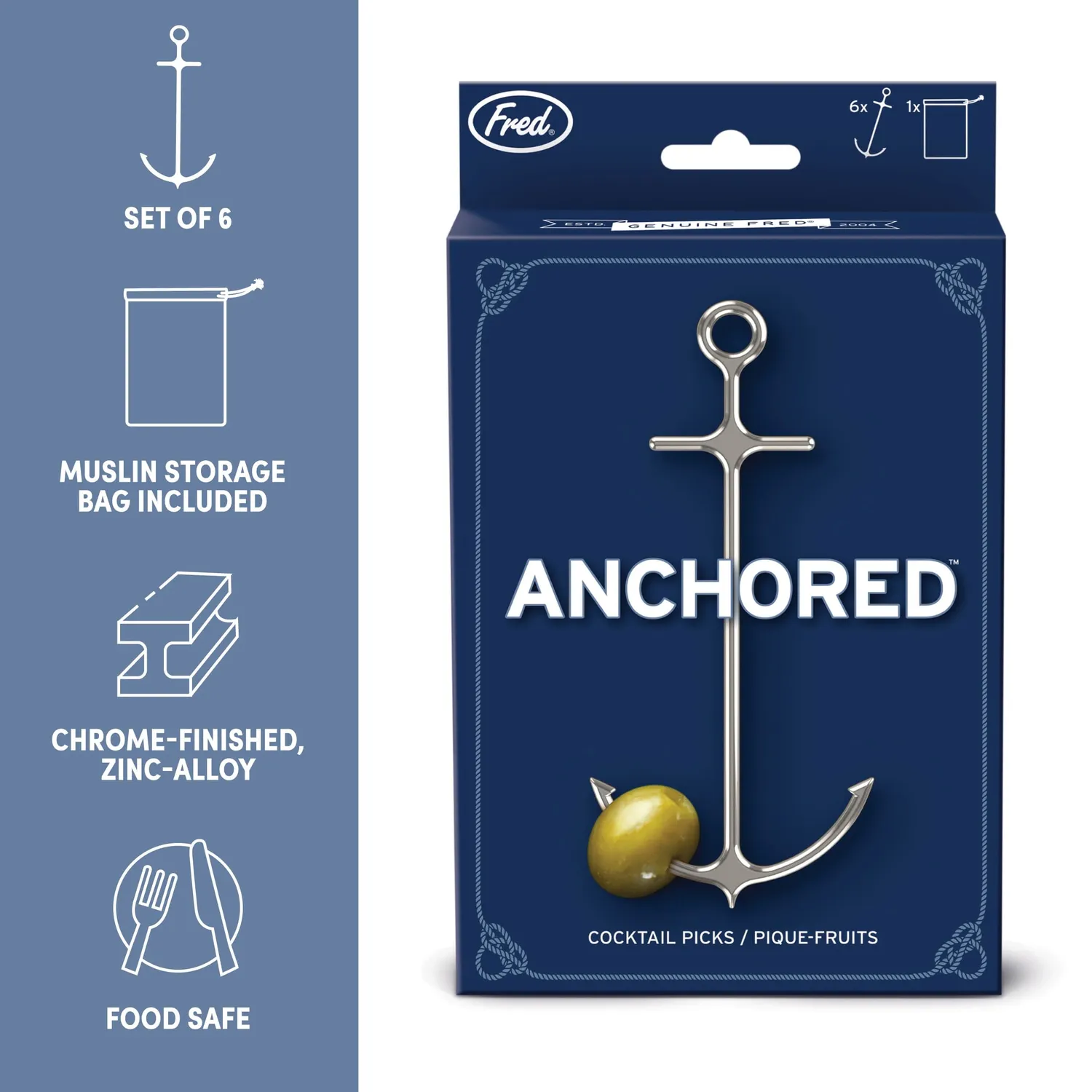 Fred Anchored cocktailpinde 6-pak anker