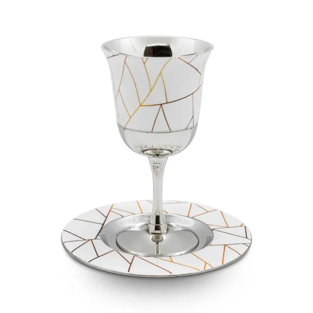 Godinger Abstract Lines White & Gold kiddush bæger hvid