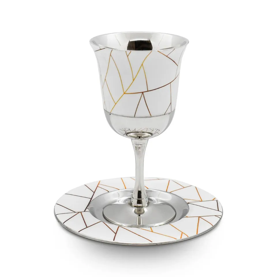 Godinger Abstract Lines White & Gold kiddush bæger hvid