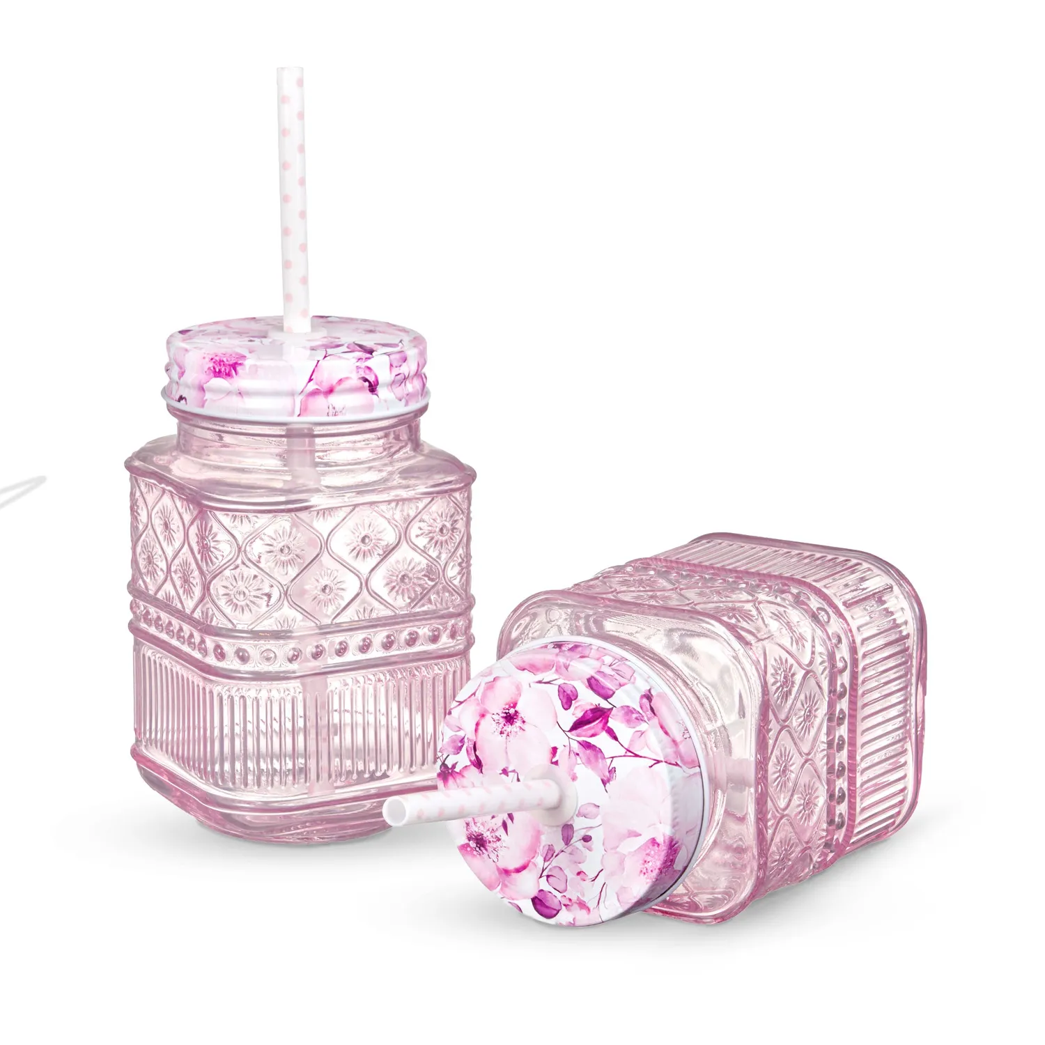 Godinger Claro mason jar lyserød 2 stk 16 oz med låg
