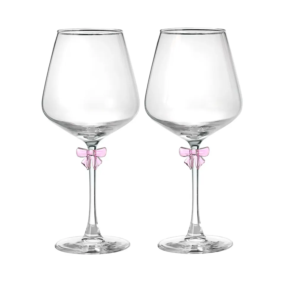 Godinger Pink Bow hvidvinsglas 2 stk klar-pink