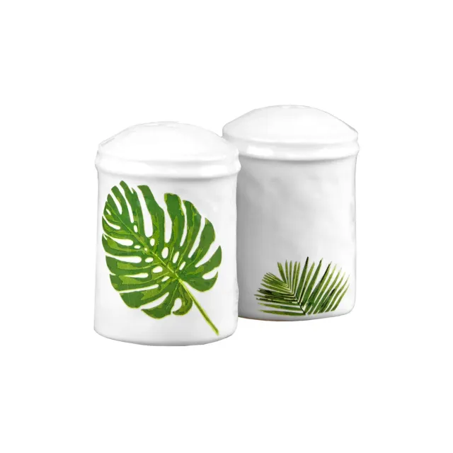 Godinger Monstera salt og peber sæt hvid grøn