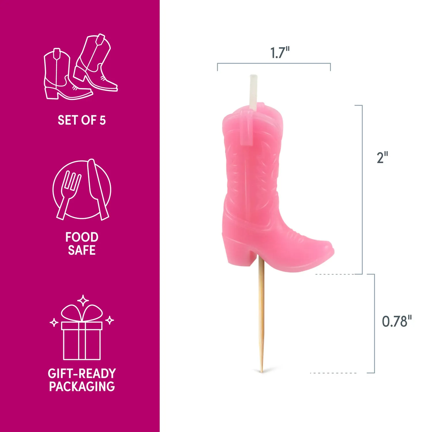 Fred & Friends Wild Wild Wicks cowboystøvle kagelys 5 stk pink