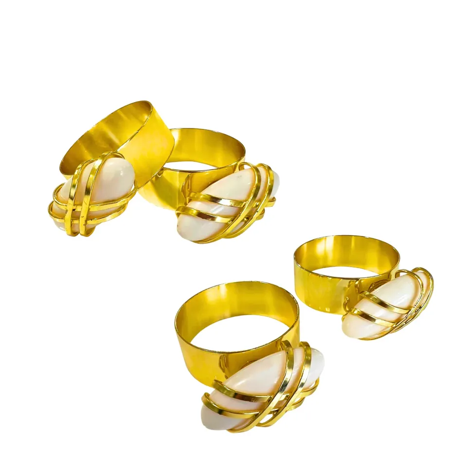 Godinger Pebble servietringe guld hvid