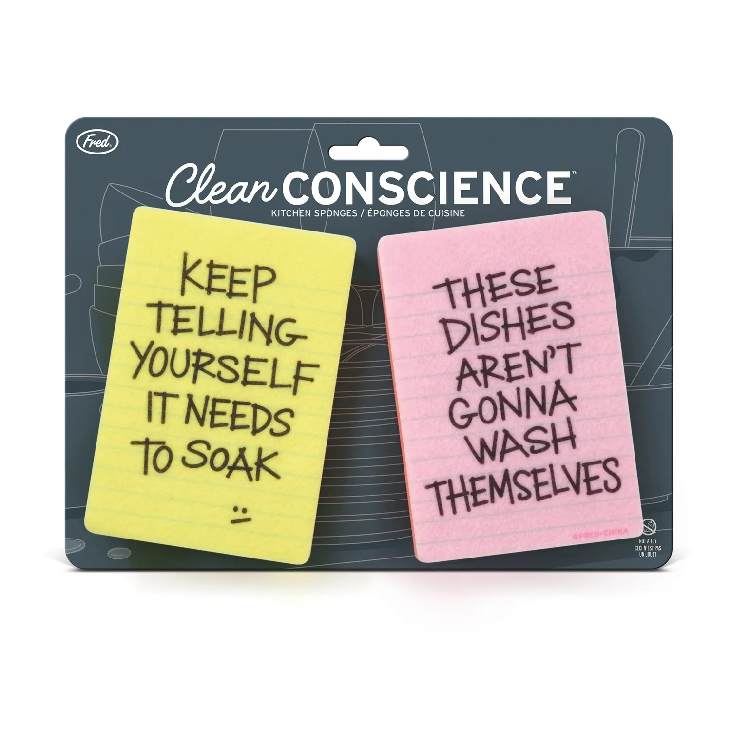 Fred Clean Conscience køkkensvampe 2-pak med tekst