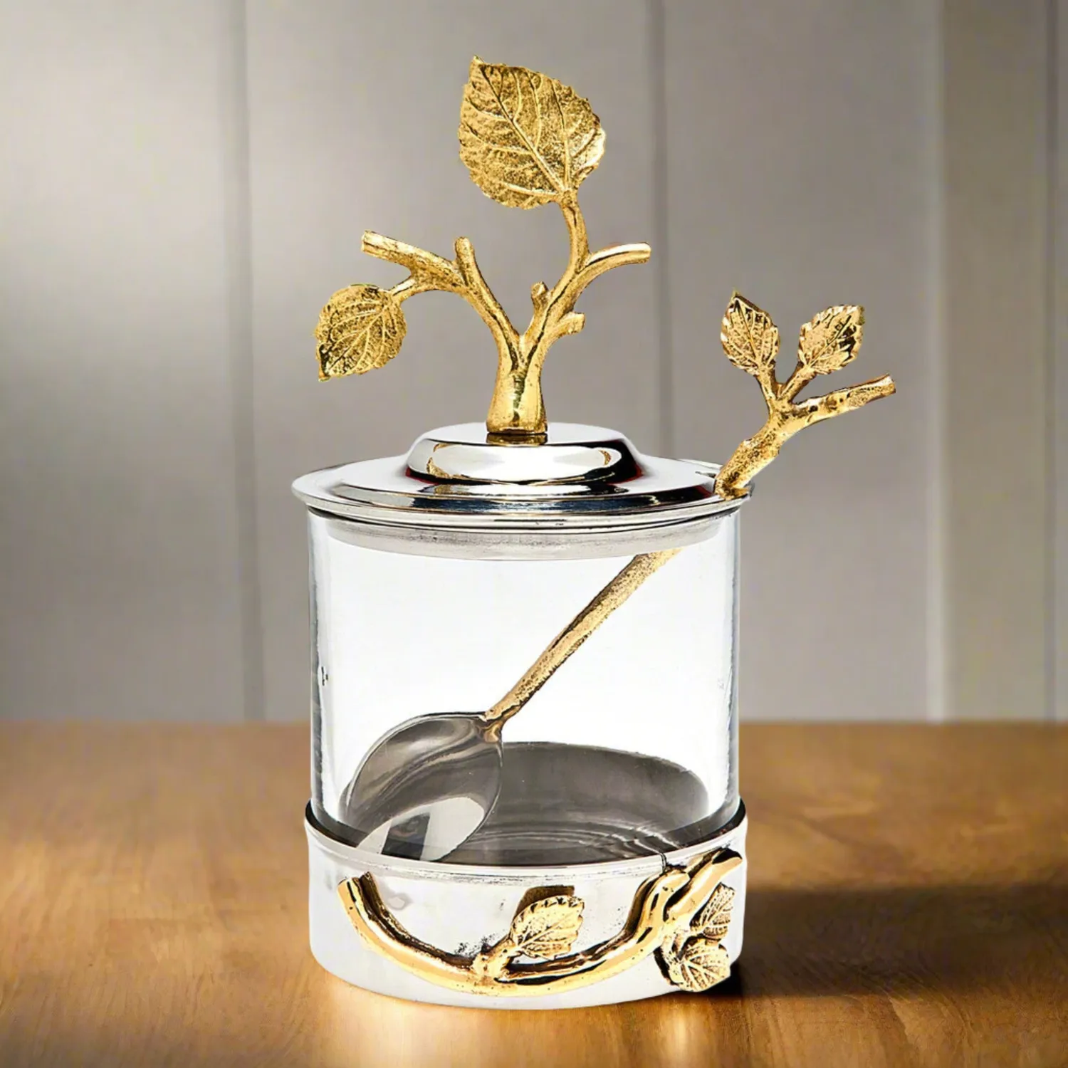 Godinger Leaf marmeladekrukke stål 2,4 dl guld