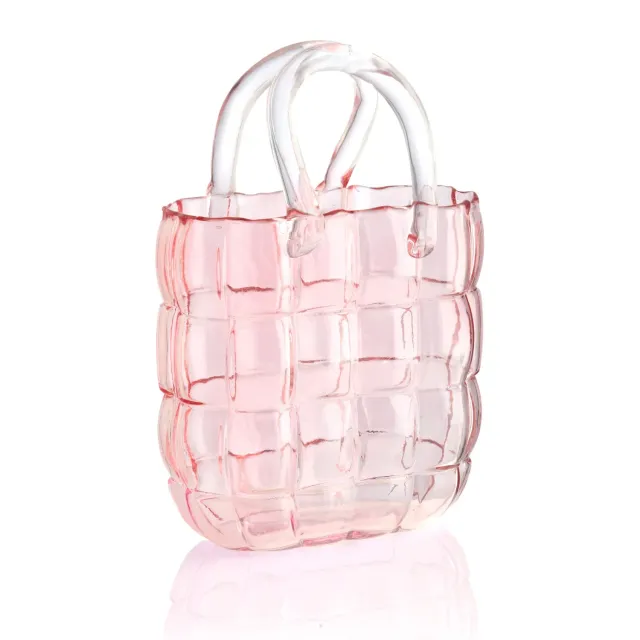 Godinger Quilted Handbag vase lyserød krystal