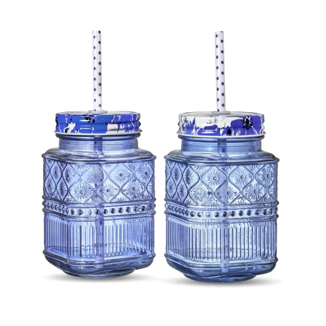 Godinger Claro Blue mason jar glas sæt 2 stk