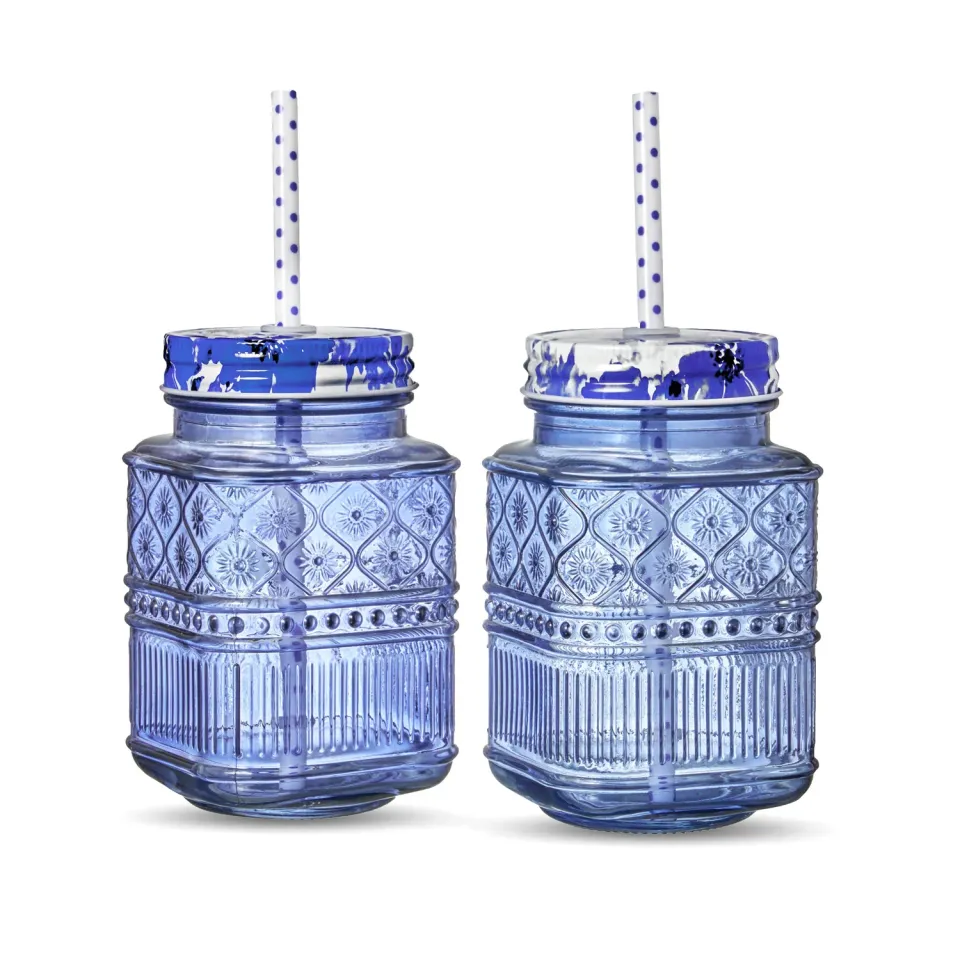 Godinger Claro Blue mason jar glas sæt 2 stk