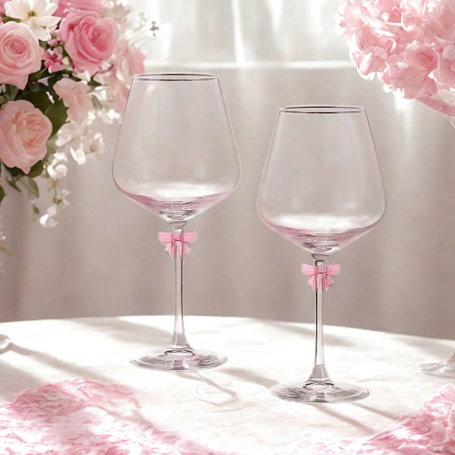 Godinger Pink Bow hvidvinsglas 2 stk klar-pink
