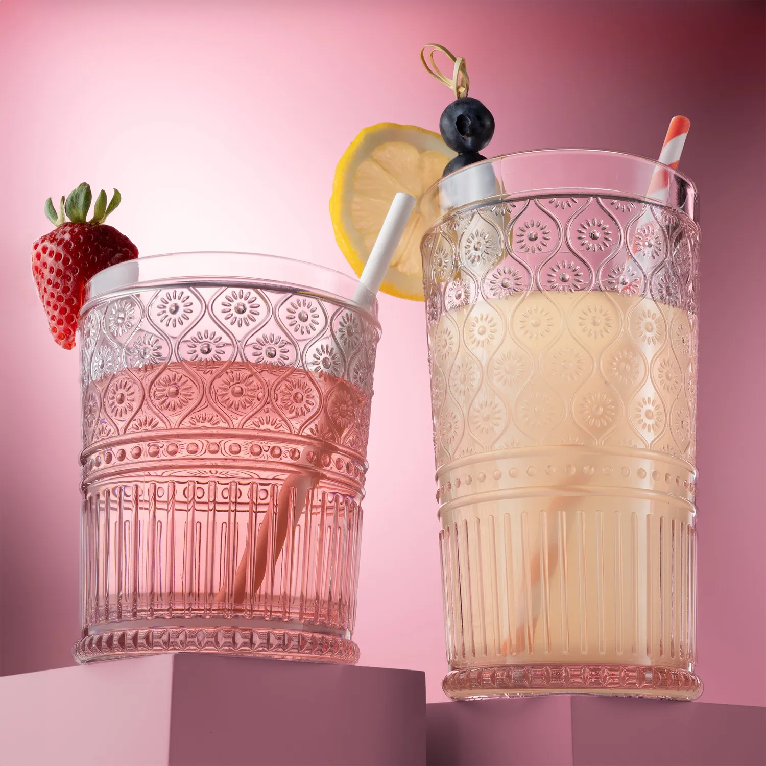 Godinger Claro highball- og whiskyglas pink akryl 12 stk
