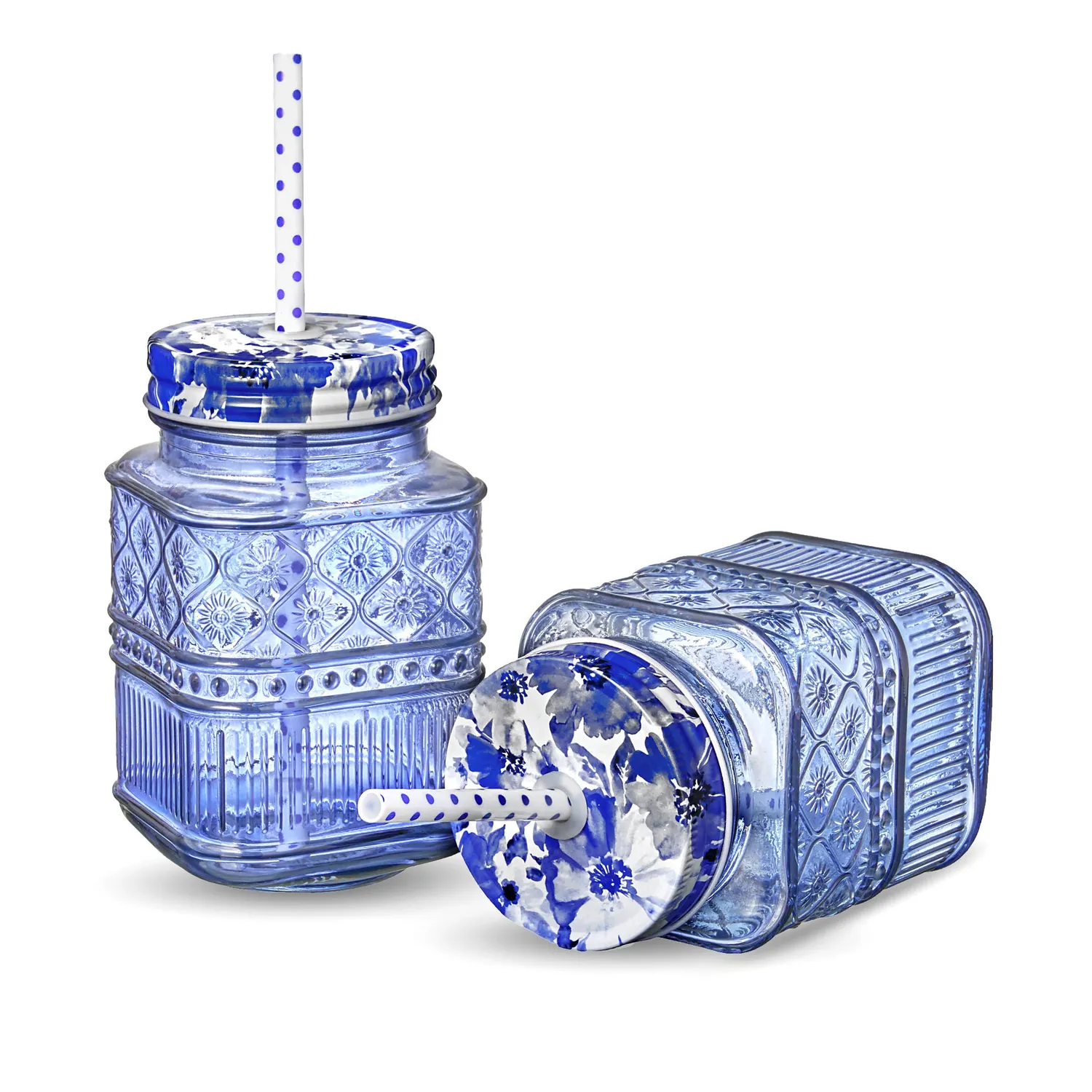 Godinger Claro Blue mason jar glas sæt 2 stk