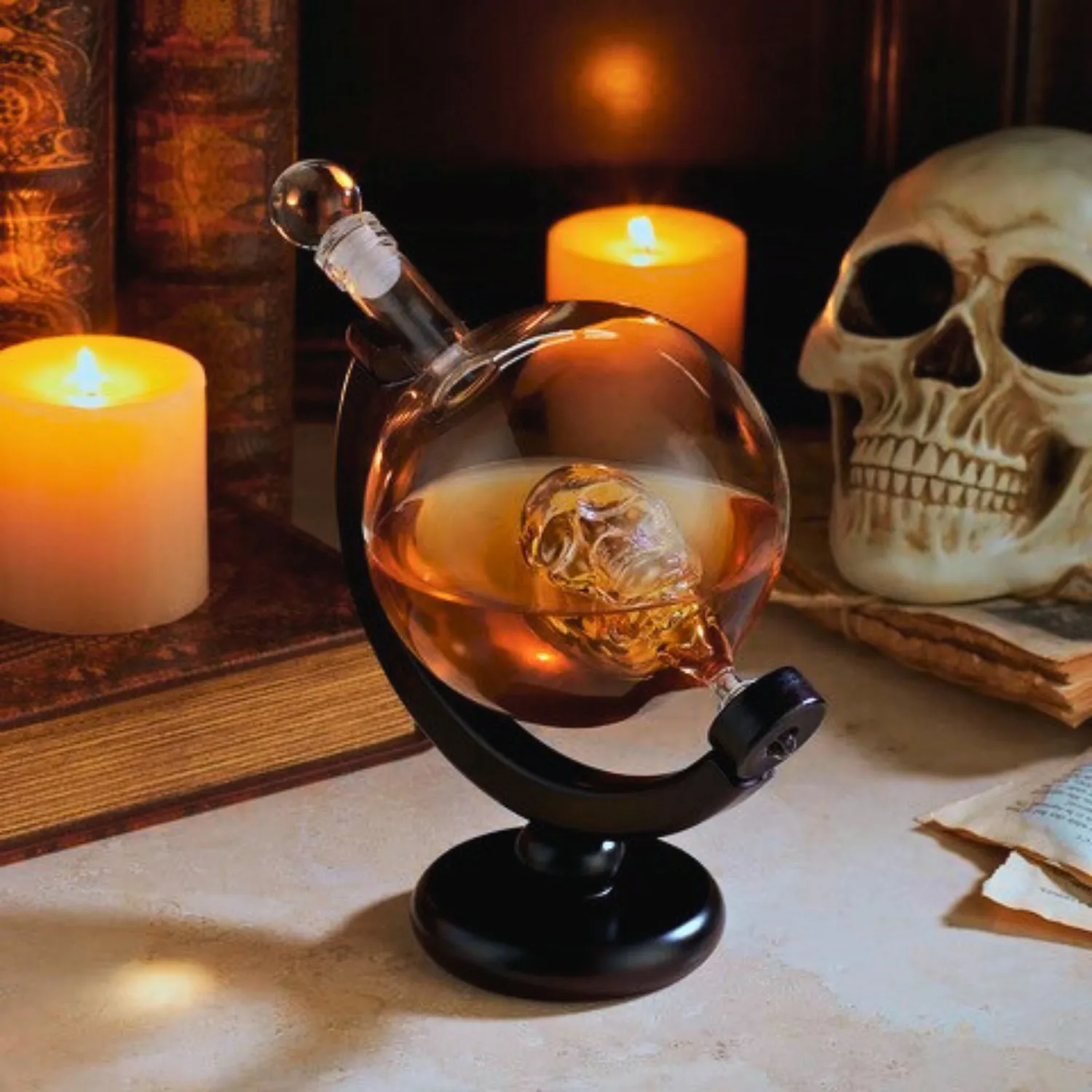 Godinger Skull Whiskey Decanter whiskykaraffel 28 oz med træfod