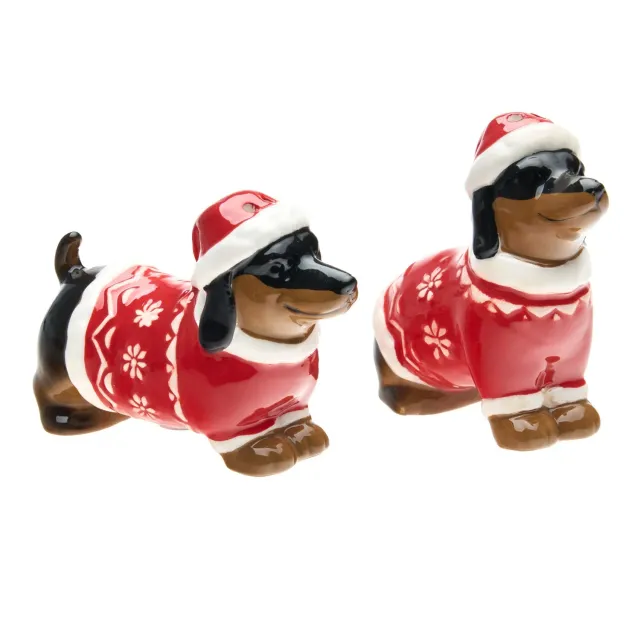 Godinger Christmas Dachshund salt- og pebersæt porcelæn
