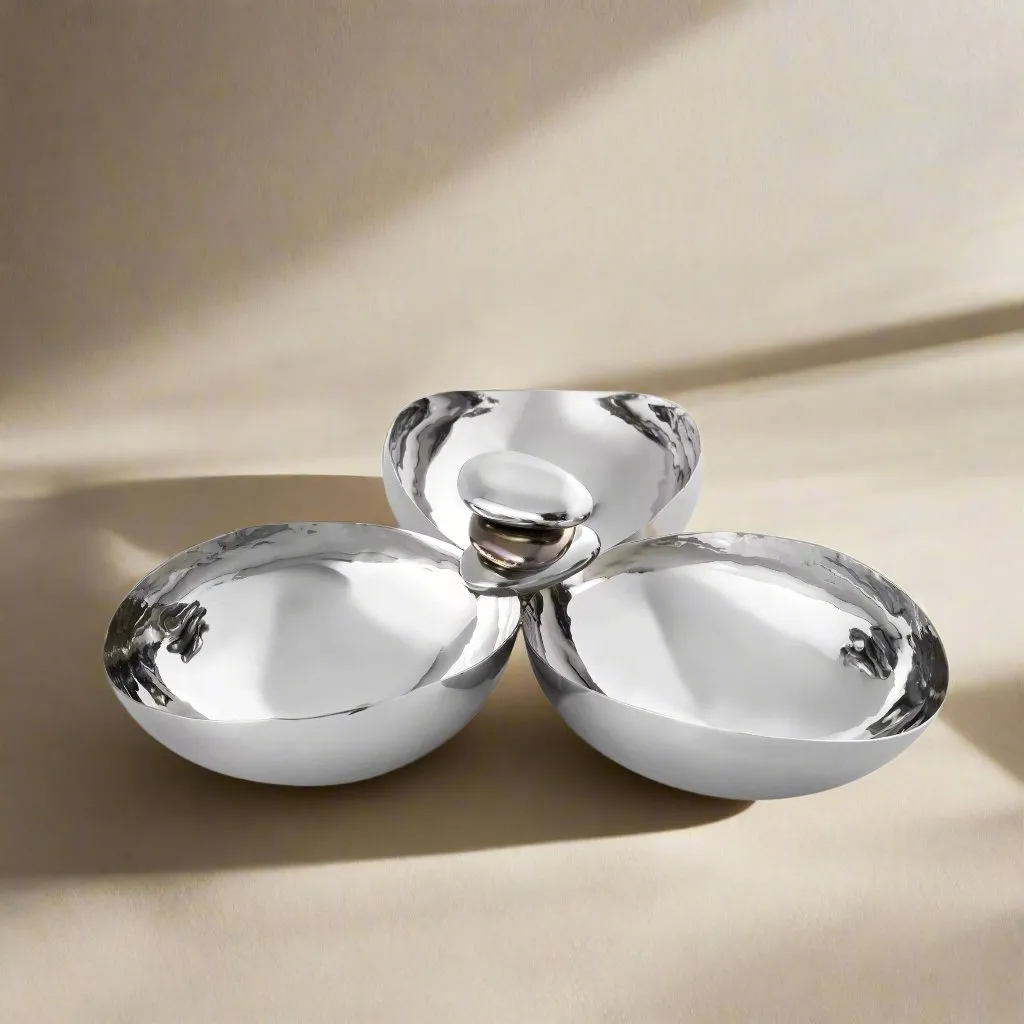 Godinger Pebble Gunmetal Trio snacks skål stål glas