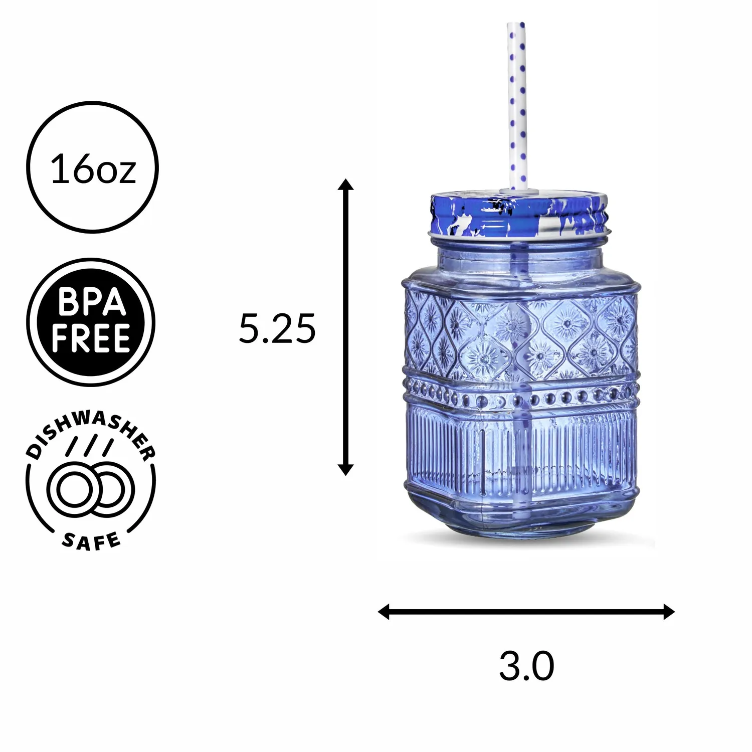 Godinger Claro Blue mason jar glas sæt 2 stk