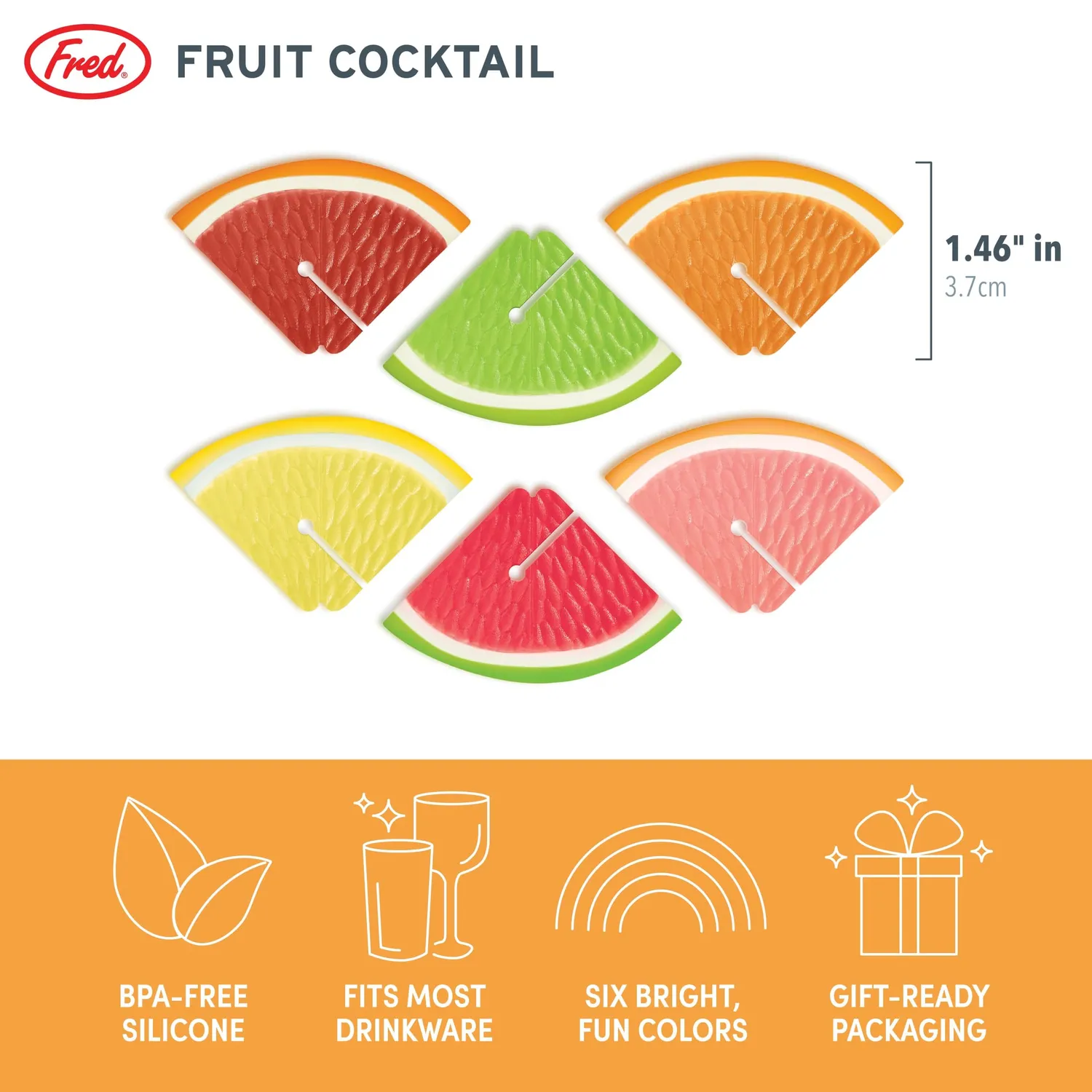 Fred Fruit Cocktail glasmarkører citrus 6 stk. silikone