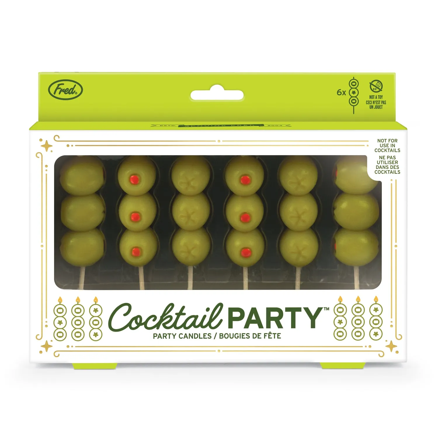 Fred Cocktail Party oliven kagelys 6-pak grøn