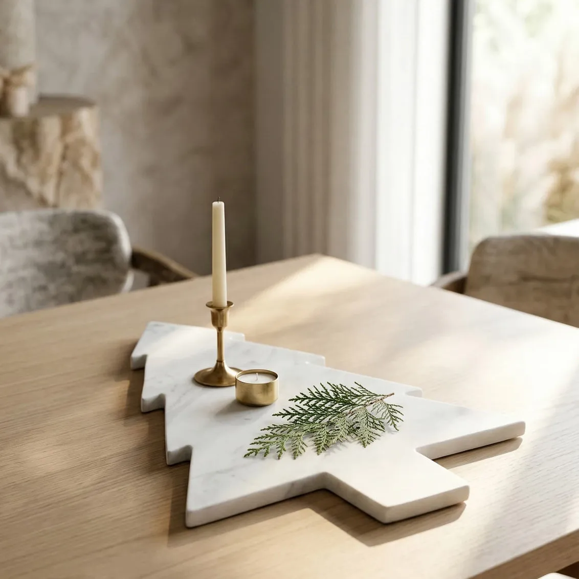 Godinger White Christmas Tree serveringsbræt hvid marmor